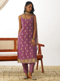 Attractive Purple Thread Embroidery Organza Event Wear Straight Suit - Zeel Clothing
