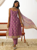 Attractive Purple Thread Embroidery Organza Event Wear Straight Suit - Zeel Clothing