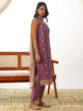 Attractive Purple Thread Embroidery Organza Event Wear Straight Suit - Zeel Clothing