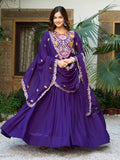 Attractive Purple Thread Sequins Party Wear Georgette Gown With Dupatta - Zeel Clothing