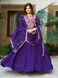 Attractive Purple Thread Sequins Party Wear Georgette Gown With Dupatta - Zeel Clothing