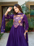 Attractive Purple Thread Sequins Party Wear Georgette Gown With Dupatta - Zeel Clothing