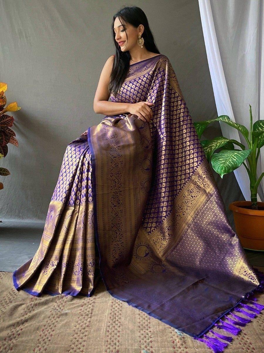 Attractive Purple Woven Kanjivaram Silk Festival Wear Saree