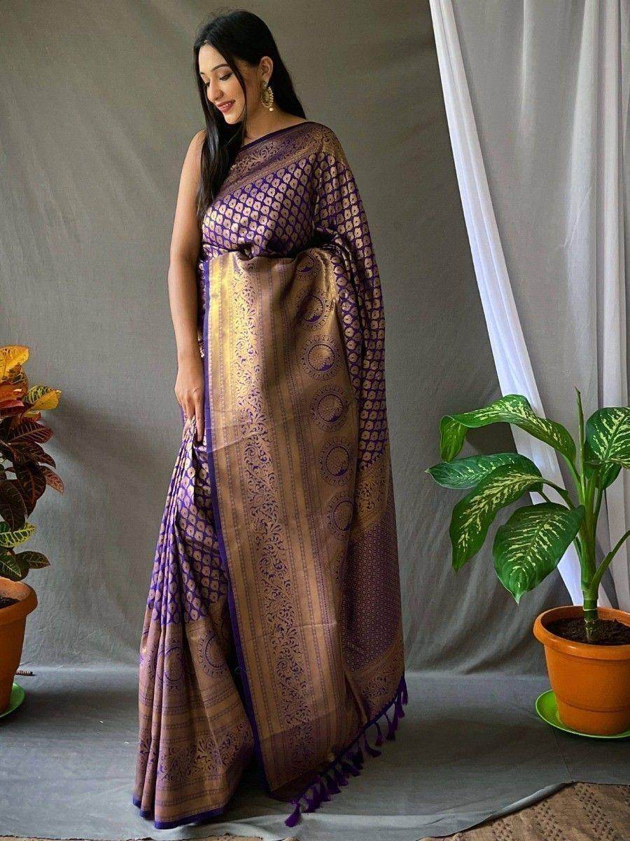 Attractive Purple Woven Kanjivaram Silk Festival Wear Saree - Zeel Clothing