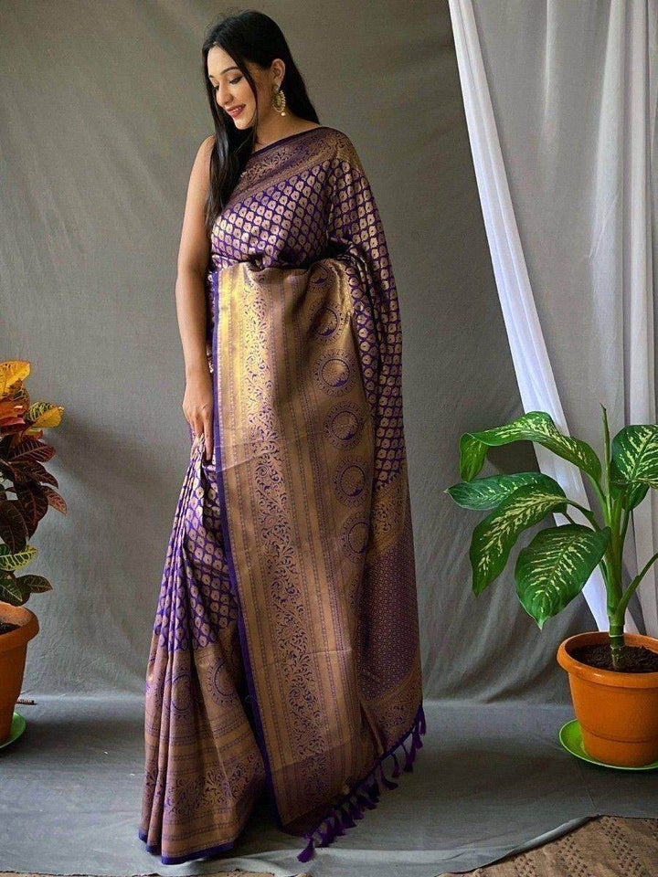 Attractive Purple Woven Kanjivaram Silk Festival Wear Saree - Zeel Clothing