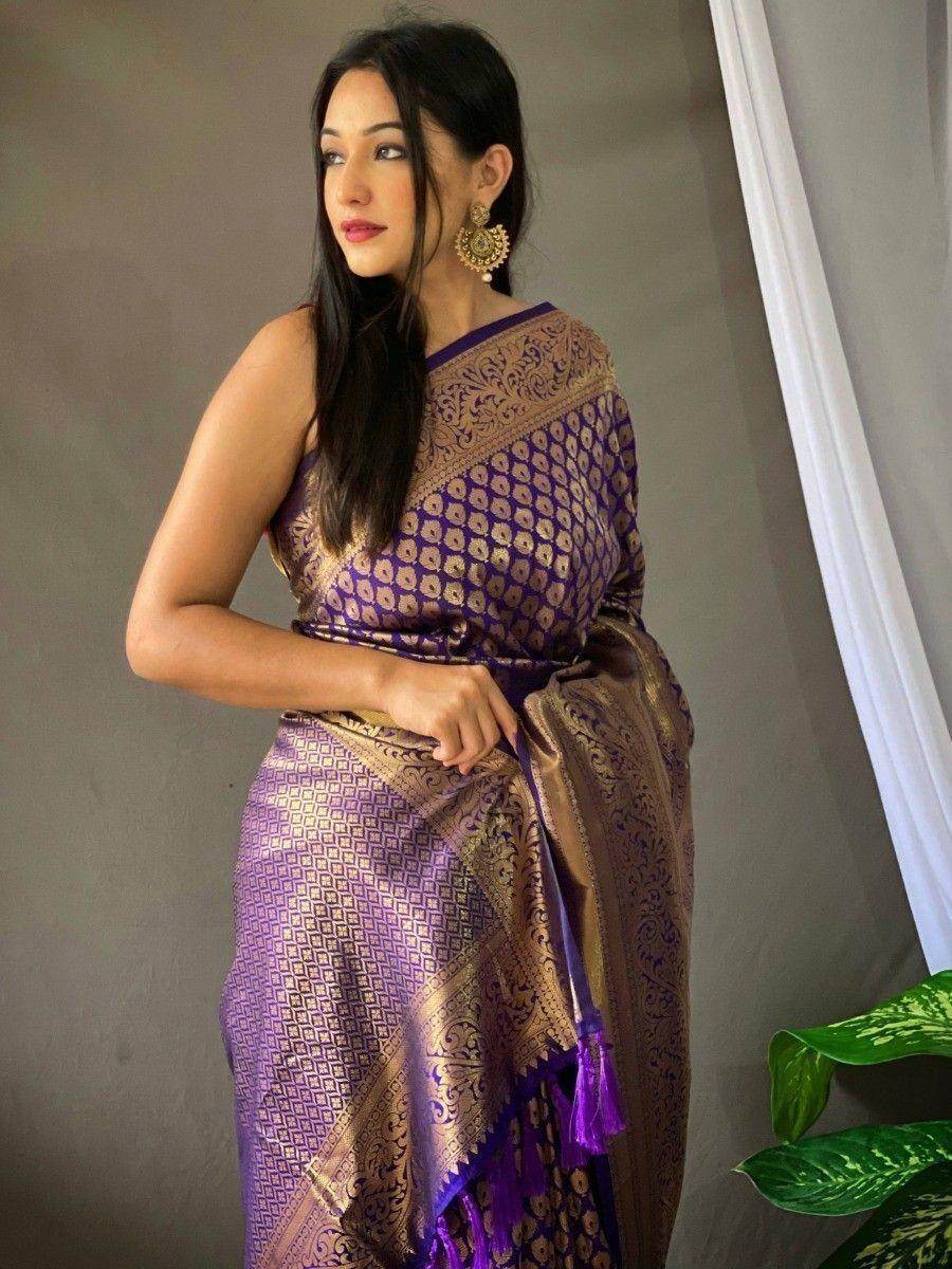Attractive Purple Woven Kanjivaram Silk Festival Wear Saree - Zeel Clothing