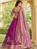 Attractive Purple Zari Weaving Tussar Silk Wedding Wear Lehenga Choli