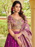 Attractive Purple Zari Weaving Tussar Silk Wedding Wear Lehenga Choli