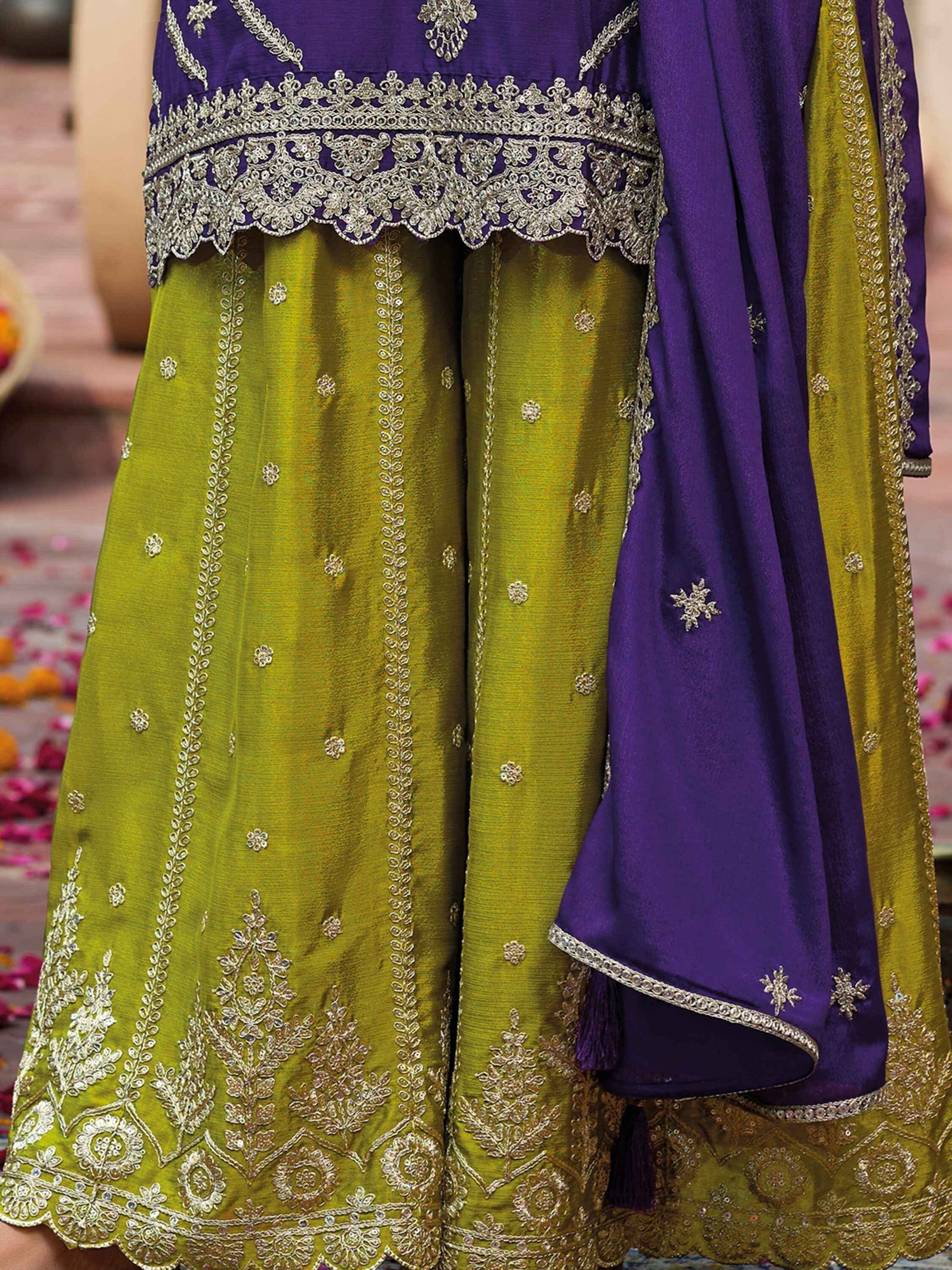 Attractive Purple Zari Work Chinon Eid Wear Palazzo Suit - Zeel Clothing