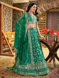 Attractive Rama Green Mehendi Wear Golden Zari Lehenga Choli - Zeel Clothing