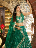 Attractive Rama Green Mehendi Wear Golden Zari Lehenga Choli - Zeel Clothing