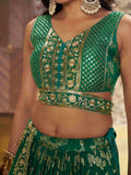 Attractive Rama Green Mehendi Wear Golden Zari Lehenga Choli - Zeel Clothing