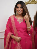 Attractive Rani Pink Embroidered Viscose Function Wear Pant Suit - Zeel Clothing