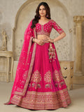 Attractive Rani Pink Thread Embroidery Silk Engagement Wear Lehenga Choli