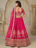 Attractive Rani Pink Thread Embroidery Silk Engagement Wear Lehenga Choli