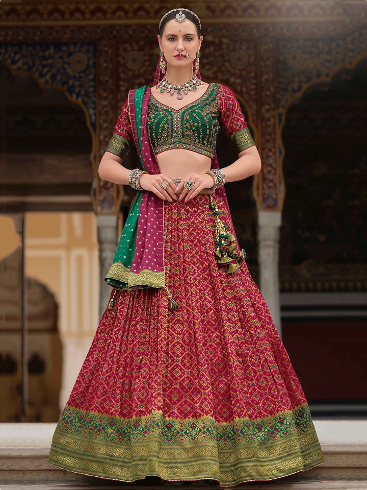 Attractive Red Bandhani Print Silk Wedding Wear Lehenga Choli - Zeel Clothing