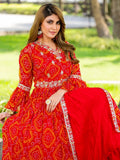 Attractive Red Bandhni Print Georgette Wedding Wear Lehenga With Long Top - Zeel Clothing