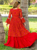 Attractive Red Bandhni Print Georgette Wedding Wear Lehenga With Long Top - Zeel Clothing