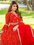 Attractive Red Bandhni Print Georgette Wedding Wear Lehenga With Long Top - Zeel Clothing