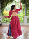 Attractive Red Gamthi Work Rayon Navratri Wear Long Side Cut Kurti - Zeel Clothing