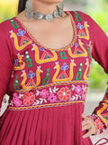Attractive Red Gamthi Work Rayon Navratri Wear Long Side Cut Kurti - Zeel Clothing