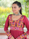Attractive Red Gamthi Work Rayon Navratri Wear Long Side Cut Kurti - Zeel Clothing