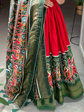 Attractive Red Patola Printed Dola Silk Traditional Gown With Dupatta - Zeel Clothing