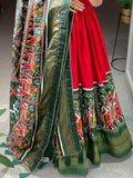 Attractive Red Patola Printed Dola Silk Traditional Gown With Dupatta - Zeel Clothing