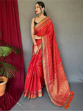Attractive Red Patola Printed Silk Wedding Wear Saree With Blouse - Zeel Clothing