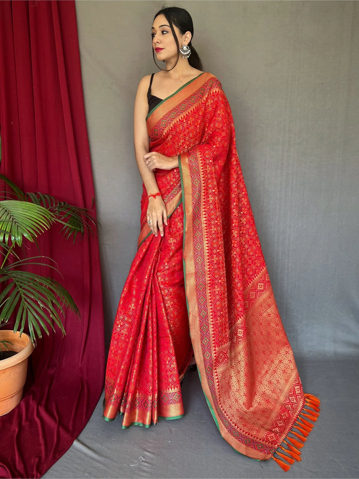 Attractive Red Patola Printed Silk Wedding Wear Saree With Blouse - Zeel Clothing