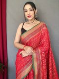 Attractive Red Patola Printed Silk Wedding Wear Saree With Blouse - Zeel Clothing