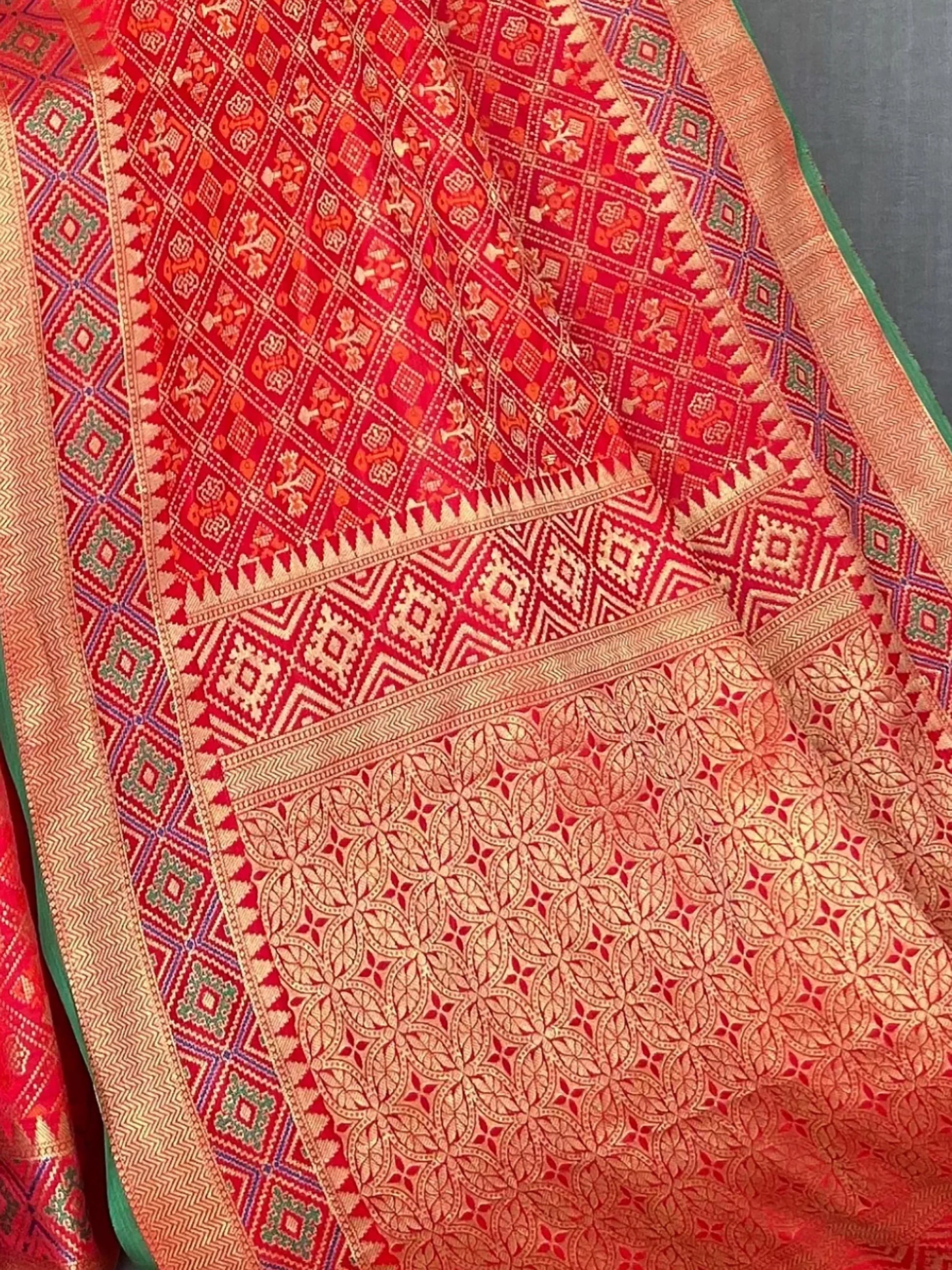 Attractive Red Patola Printed Silk Wedding Wear Saree With Blouse - Zeel Clothing