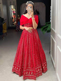 Attractive Red Sequins Georgette Party Wear Crop Top Lehenga - Zeel Clothing