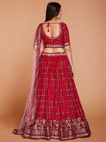 Attractive Red Sequins Georgette Wedding Wear Lehenga Choli With Dupatta - Zeel Clothing