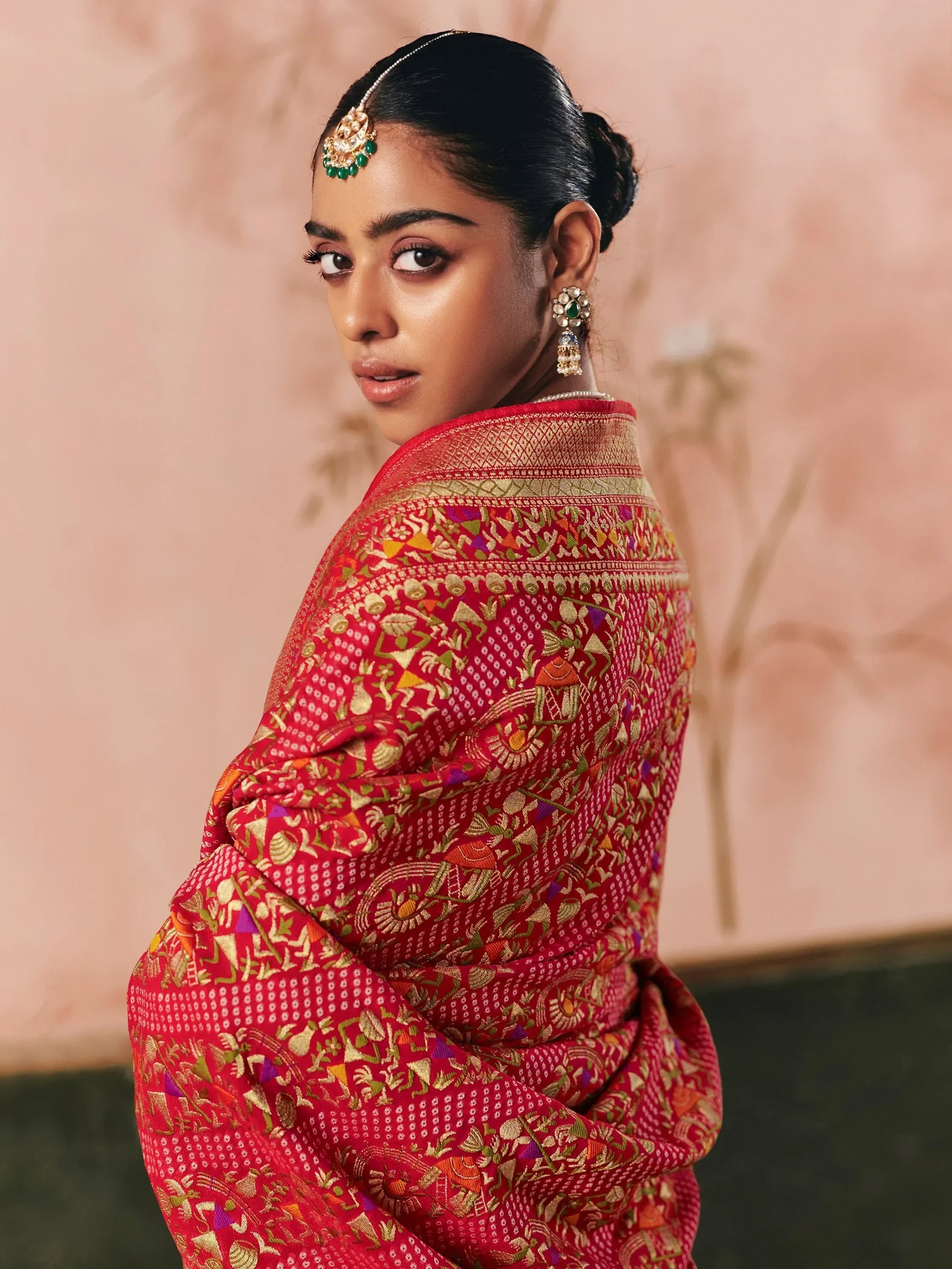 Attractive Red Weaving Work Silk Bridal Wear Saree With Blouse