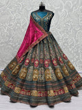 Attractive Royal Blue Embroidered Velvet Lehenga Choli With Double Dupatta - Zeel Clothing