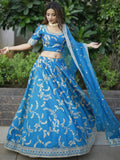 Attractive Royal Blue Thread Embroidery Art Silk Wedding Lehenga Choli - Zeel Clothing