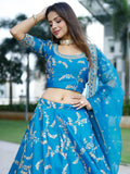 Attractive Royal Blue Thread Embroidery Art Silk Wedding Lehenga Choli - Zeel Clothing