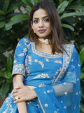 Attractive Royal Blue Thread Embroidery Art Silk Wedding Lehenga Choli - Zeel Clothing
