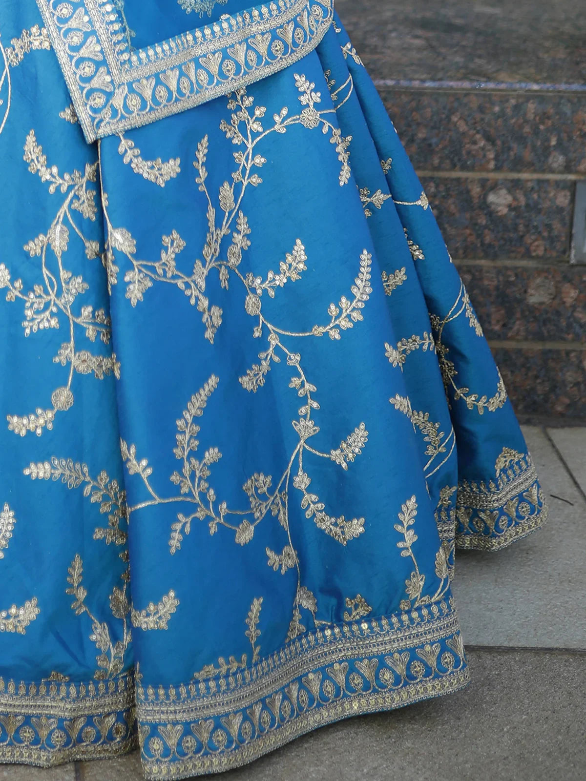 Attractive Royal Blue Thread Embroidery Art Silk Wedding Lehenga Choli - Zeel Clothing