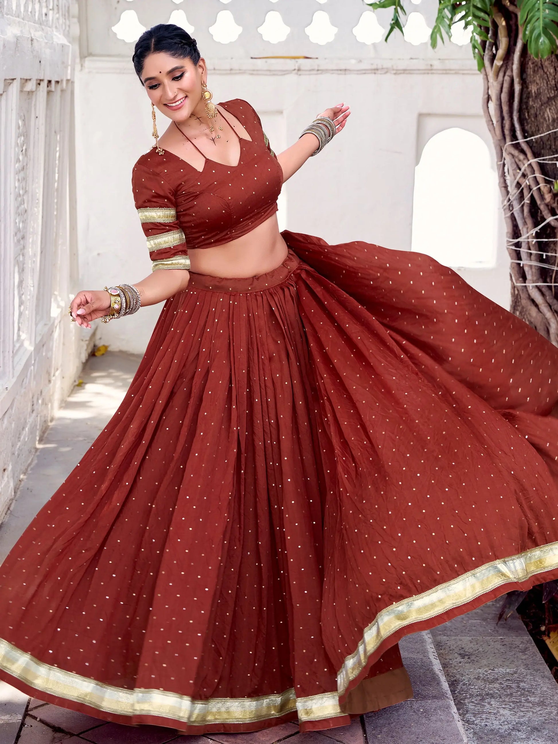 Attractive Rust Orange Zari Weaving Chanderi Silk Festive Wear Lehenga Choli - Zeel Clothing