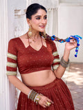 Attractive Rust Orange Zari Weaving Chanderi Silk Festive Wear Lehenga Choli - Zeel Clothing