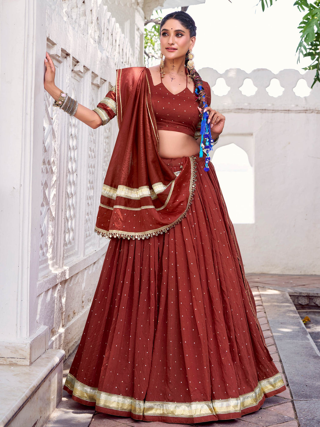 Attractive Rust Orange Zari Weaving Chanderi Silk Festive Wear Lehenga Choli - Zeel Clothing