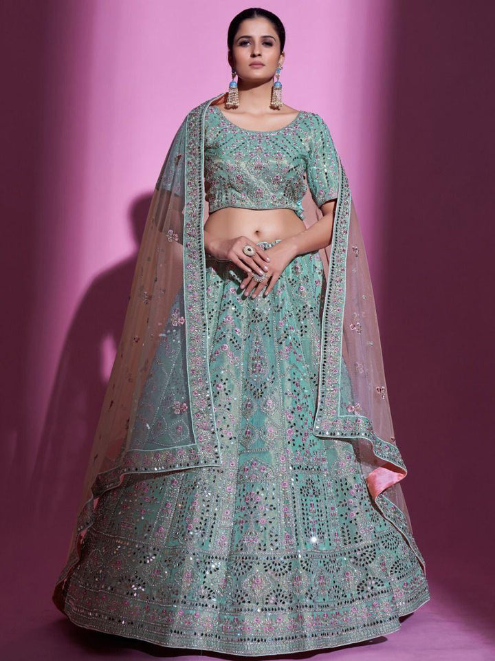 Attractive Sea Green Thread Gota Silk Wedding Wear Lehenga Choli