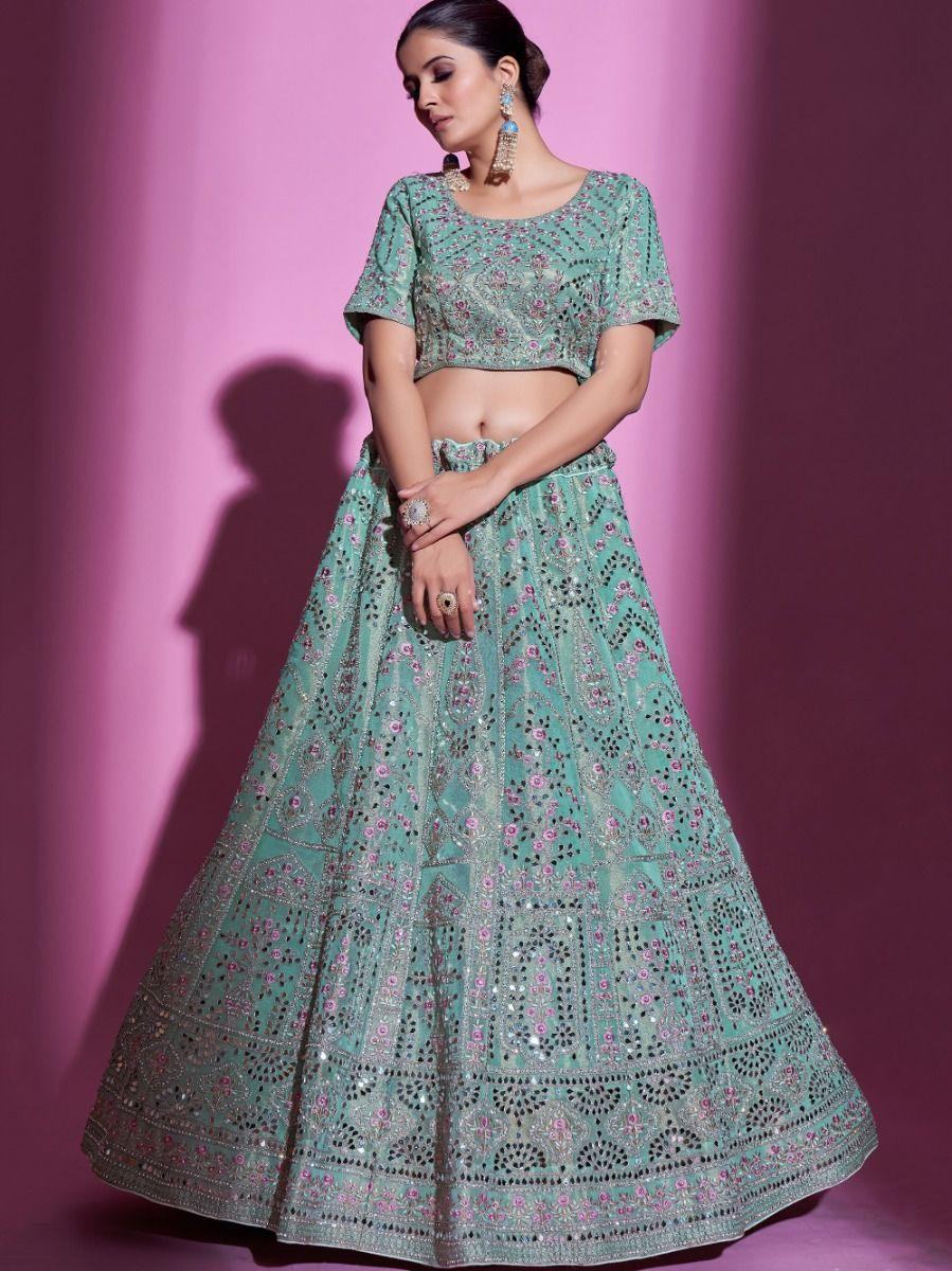 Attractive Sea Green Thread Gota Silk Wedding Wear Lehenga Choli