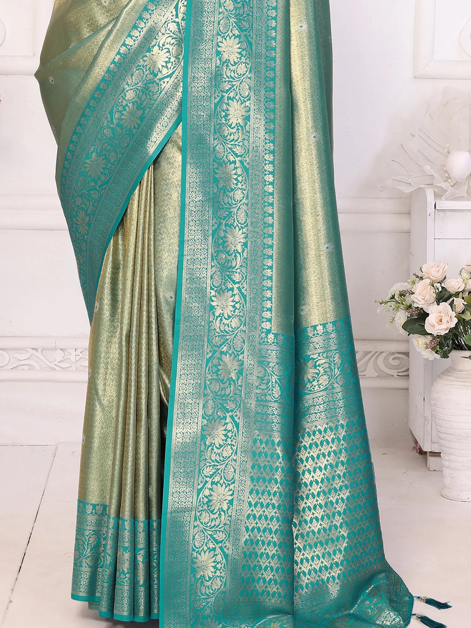 Attractive Sea Green Zari Weaving Banarasi Silk Festive Wear Saree - Zeel Clothing