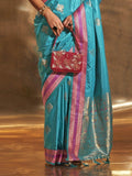 Attractive Sky-Blue Handloom Weaving Satin Saree With Blouse - Zeel Clothing