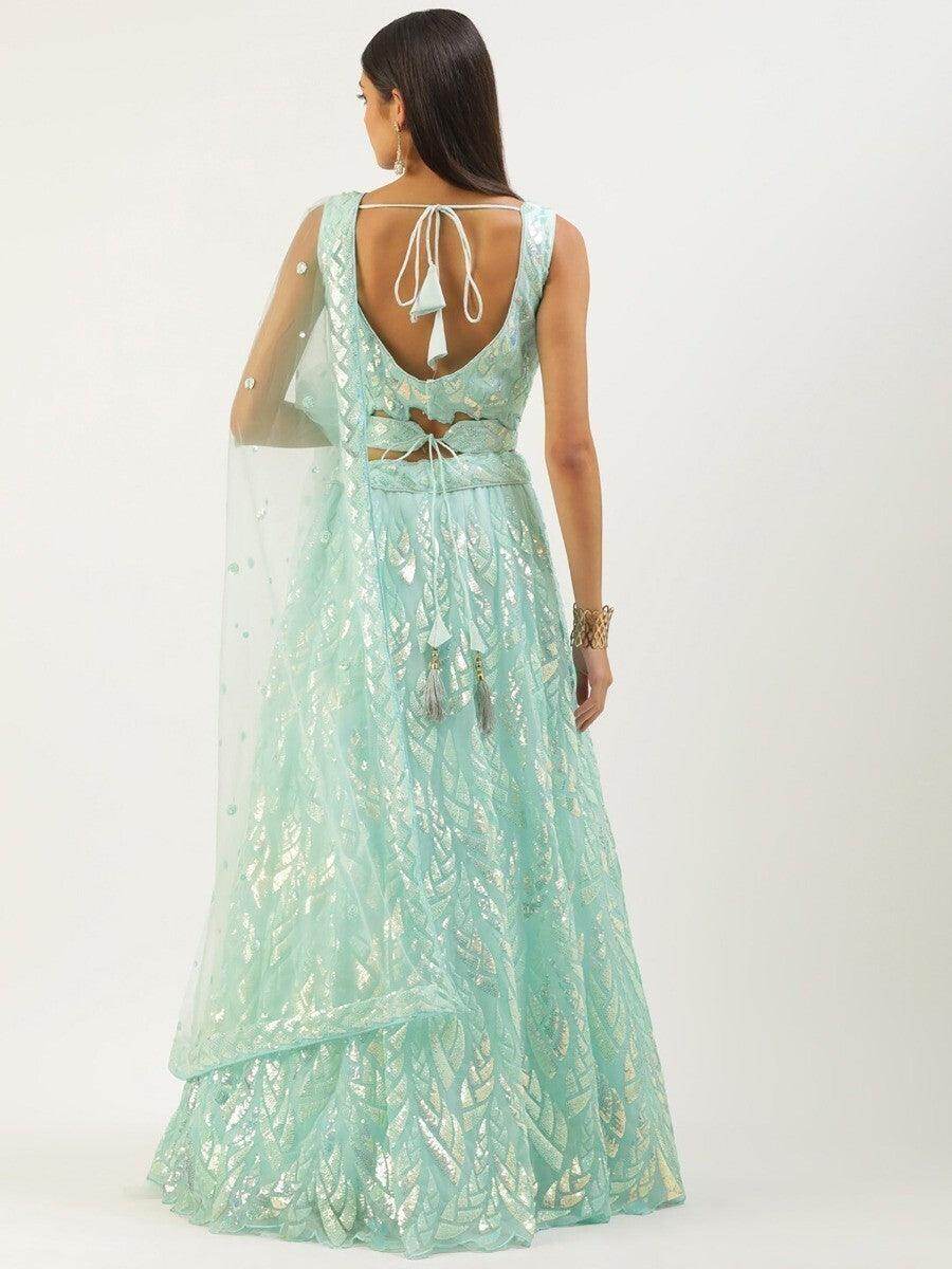 Attractive Sky Blue Sequins Net Designer Lehenga Choli With Dupatta - Zeel Clothing