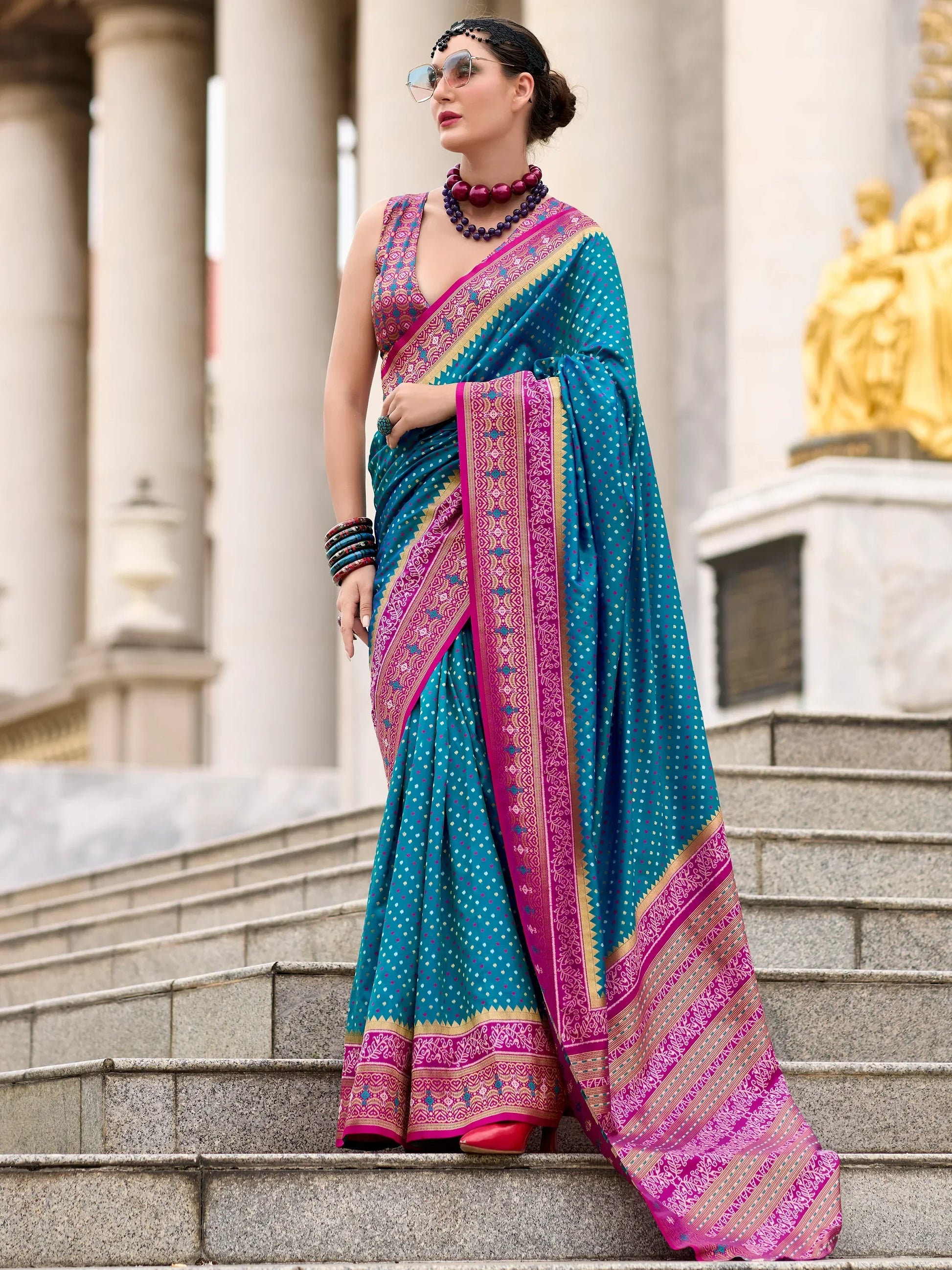 Attractive Sky-Blue Weaving Banarasi Silk Festival Wear Saree - Zeel Clothing