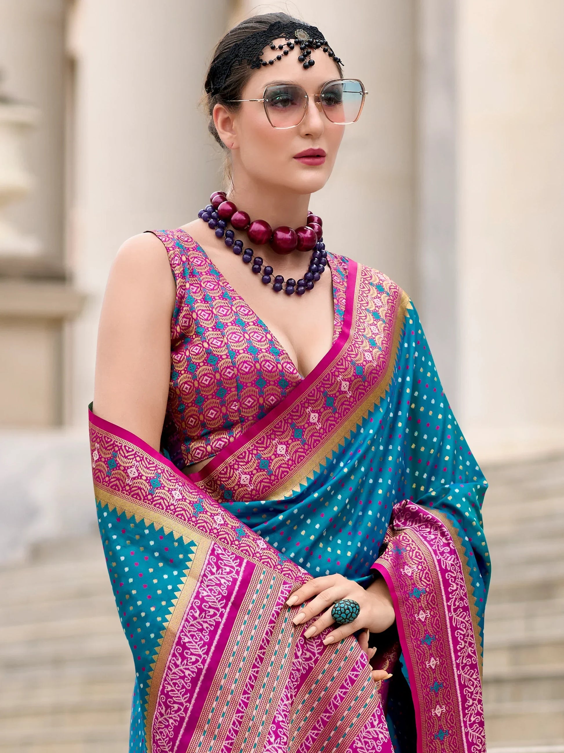 Attractive Sky-Blue Weaving Banarasi Silk Festival Wear Saree - Zeel Clothing